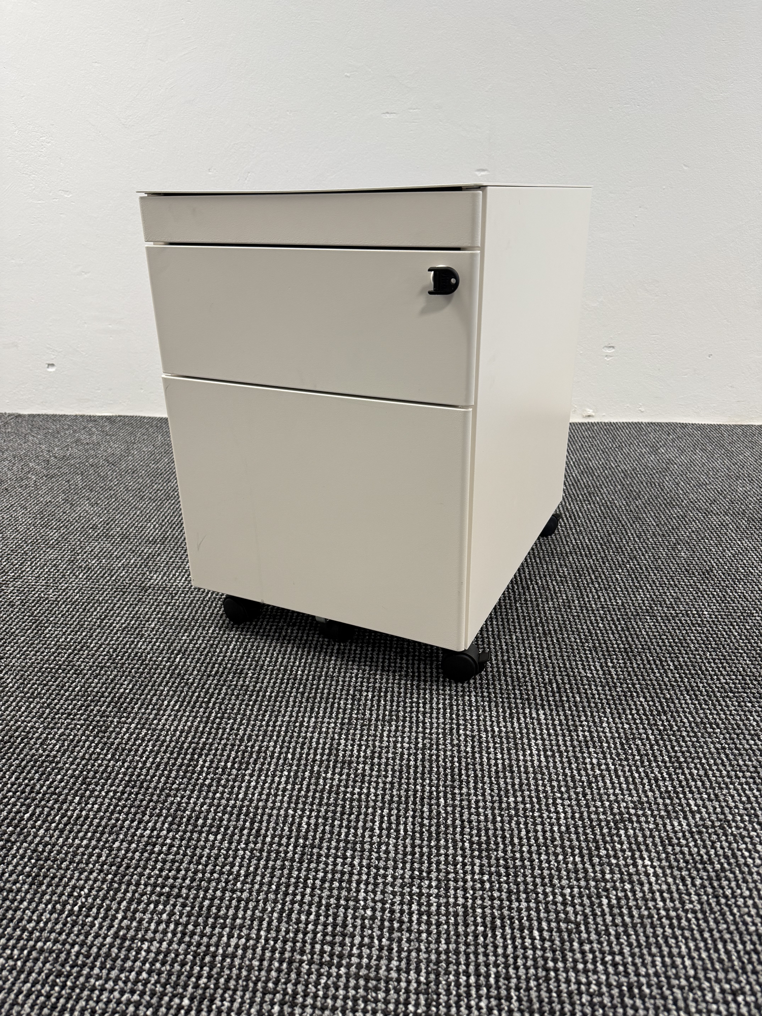 Metall Rollcontainer weiß auf Rollen 3-zügig abschließbar