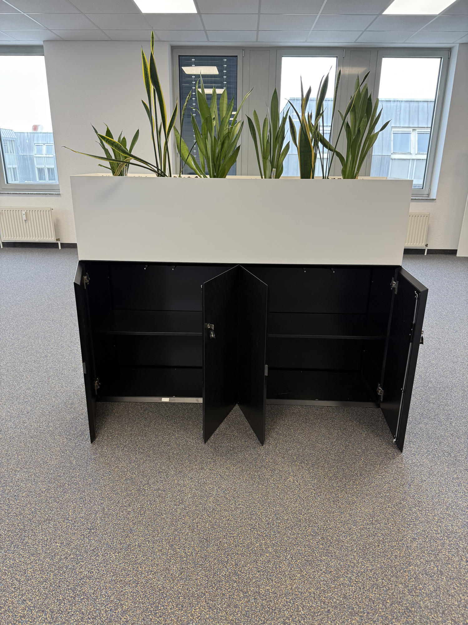 Design Raumteiler mit Pflanzkasten und Stauraum für Büro & Empfang